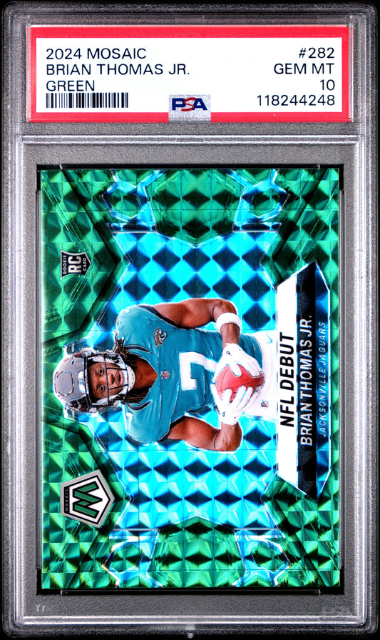 Graded 2024 Panini Mosaic Brian Thomas Jr #282 Green Rookie RC Football Card PSA 10 Gem Mint