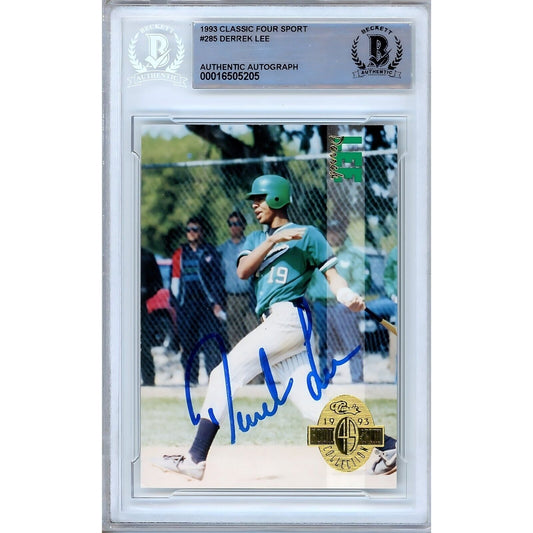 1993 Classic 4-Sport #285 — Derrek Lee Autographed Trading Card — Beckett Authentication