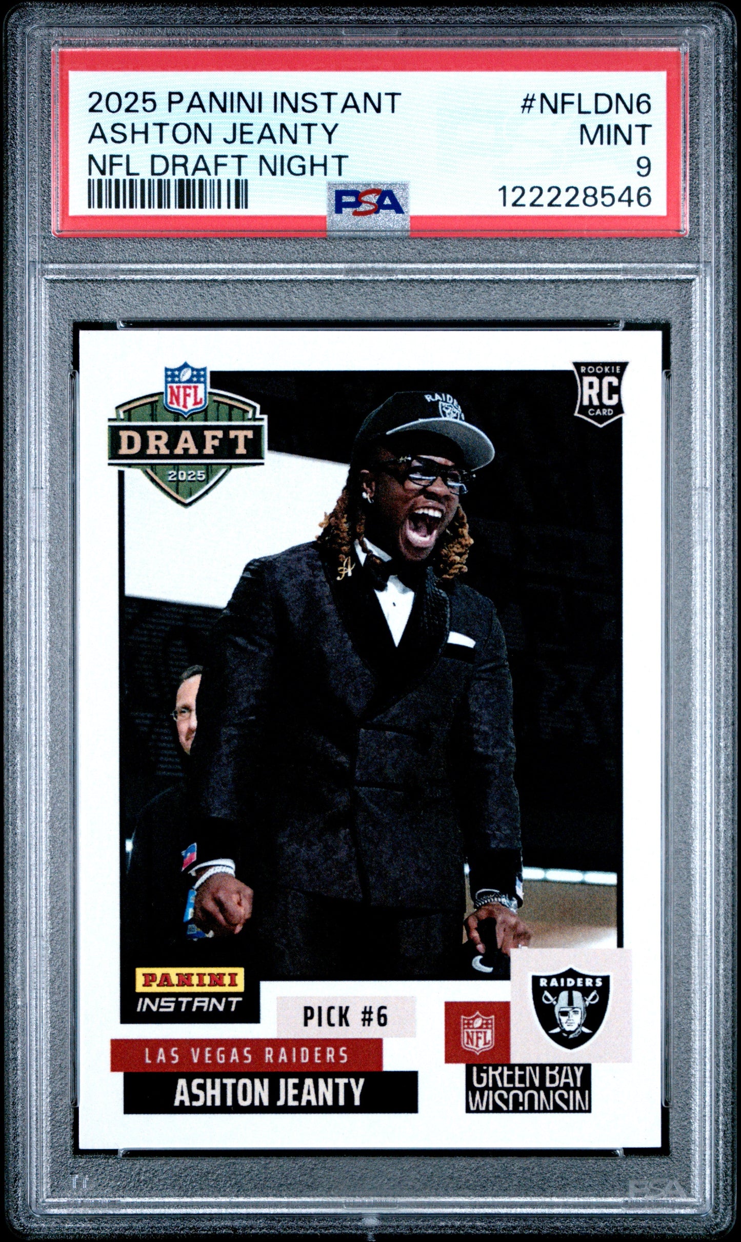 Graded 2025 Panini Instant Ashton Jeanty #NFLDN6 NFL Draft Night Rookie RC Football Card PSA 9 Mint