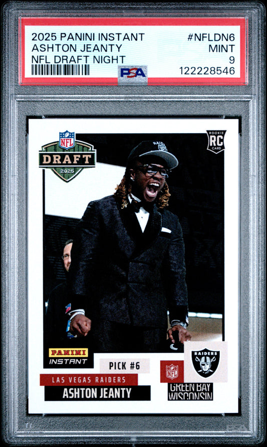 Graded 2025 Panini Instant Ashton Jeanty #NFLDN6 NFL Draft Night Rookie RC Football Card PSA 9 Mint