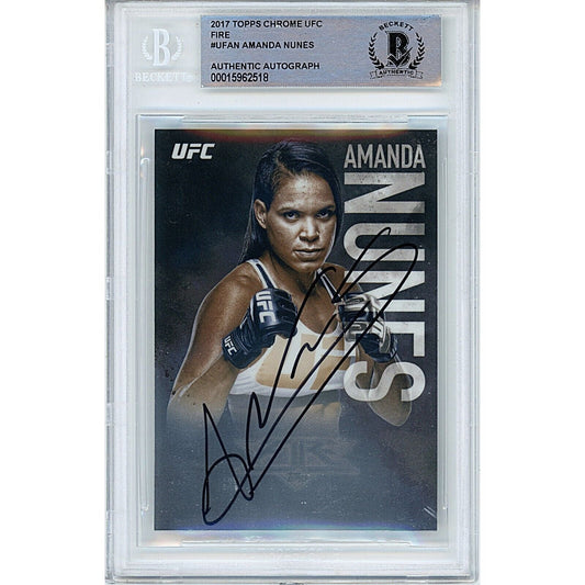 2017 Topps Chrome UFC Fire #UFAN — Amanda Nunes Autographed MMA Trading Card — Beckett Authentication
