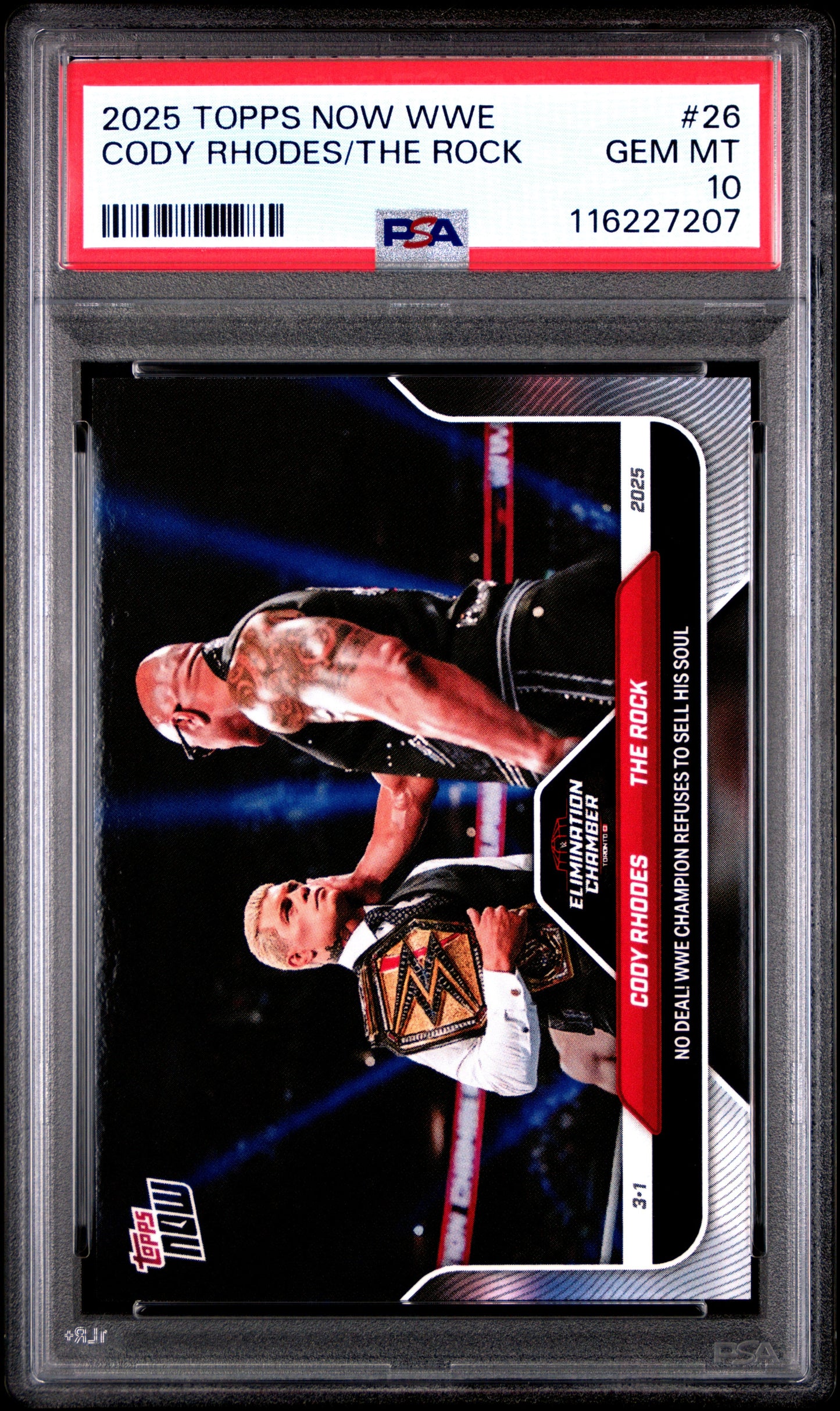 Graded 2025 Topps Now WWE Cody Rhodes/The Rock #26 Wrestling Card PSA 10 Gem Mint