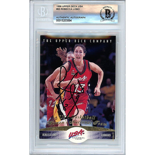 Rebecca Lobo Team USA Signed 1996 Upper Deck Basketball Card Beckett Auth Auto Slab