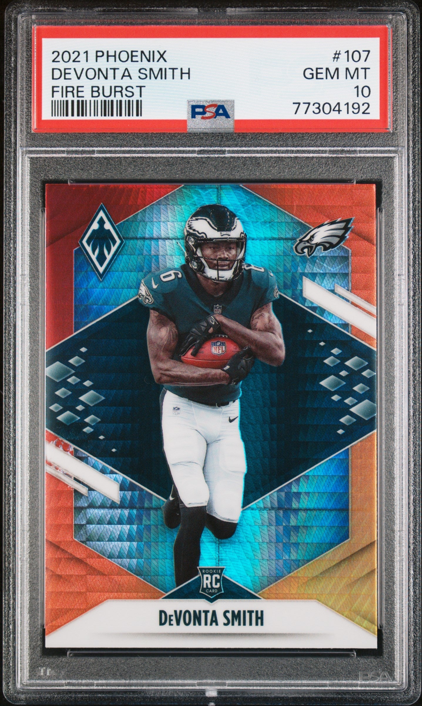 Graded 2021 Panini Phoenix DeVonta Smith #107 Fire Burst Rookie RC Football Card PSA 10 Gem Mint - Sport Cards