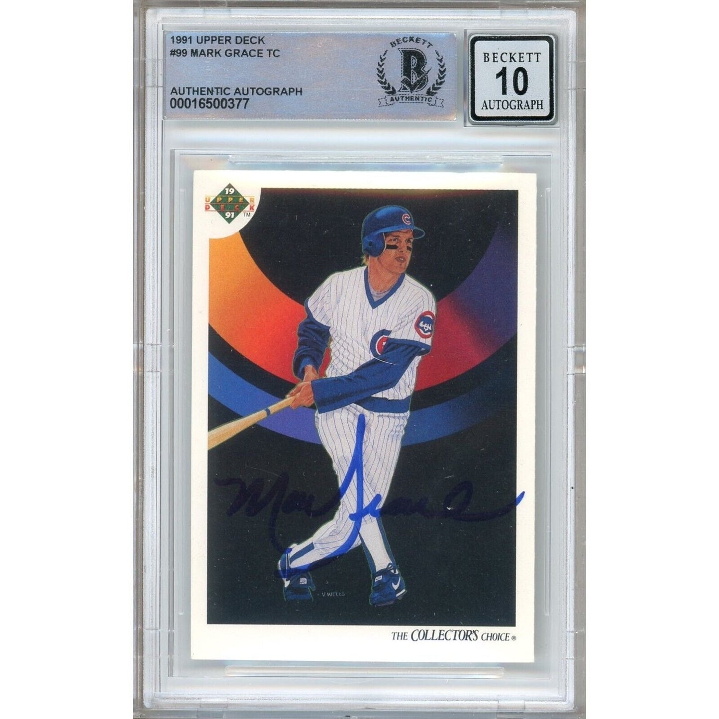 Mark Grace Chicago Cubs Signed 1991 Upper Deck Baseball Card BGS Auto 10 Graded Slab