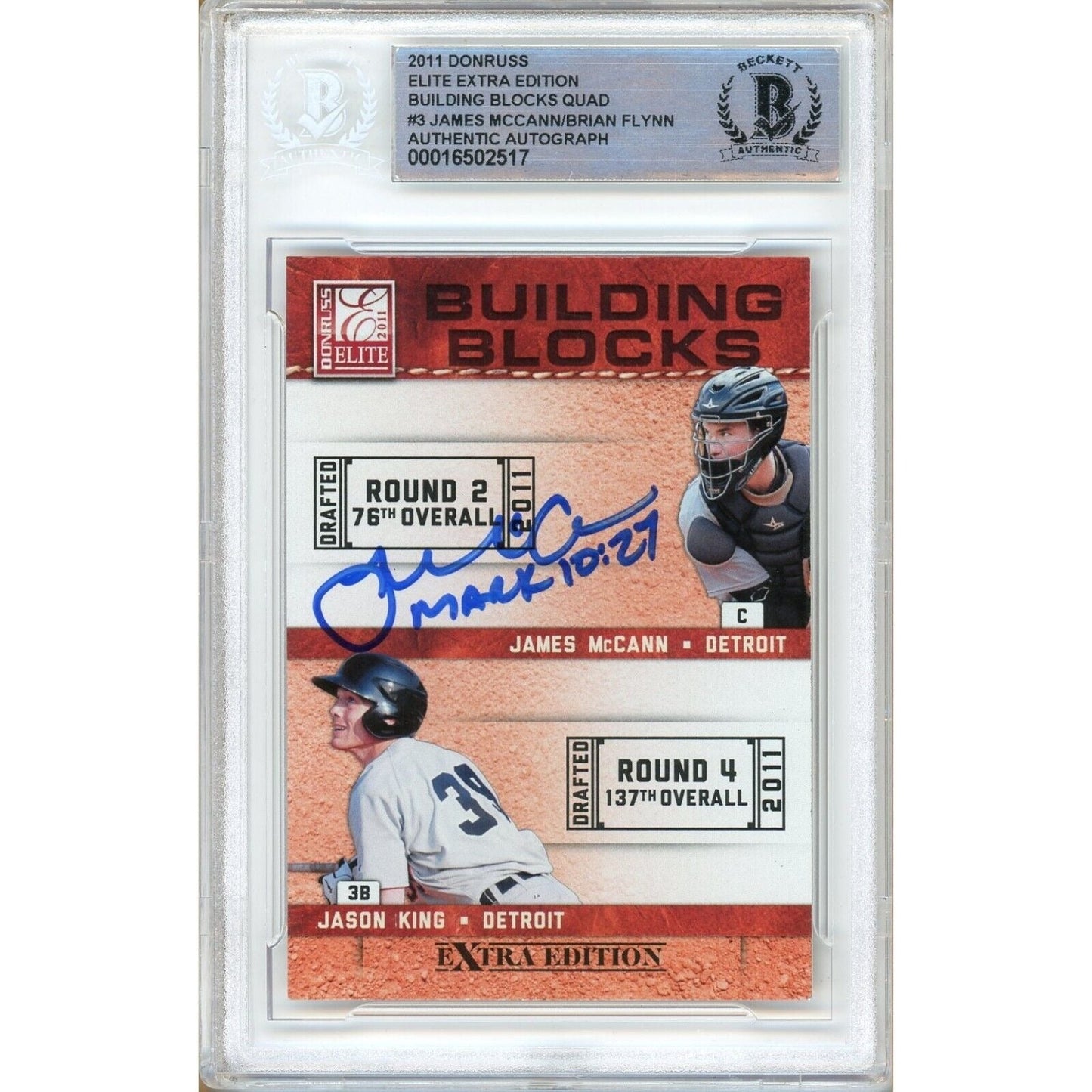 2011 Donruss Elite Extra Edition #3 — James McCann Brian Flynn Duo Autographed Trading Card — Beckett Authentication