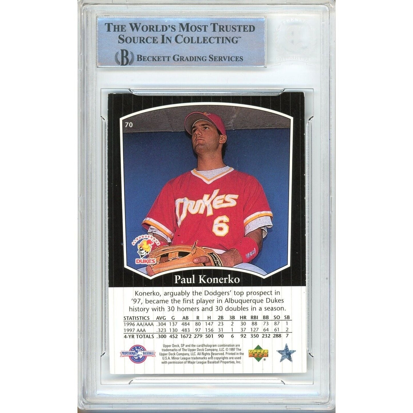 Paul Konerko Chicago White Sox Signed 1998 SP Top Prospects Card Beckett Auth Auto Slab