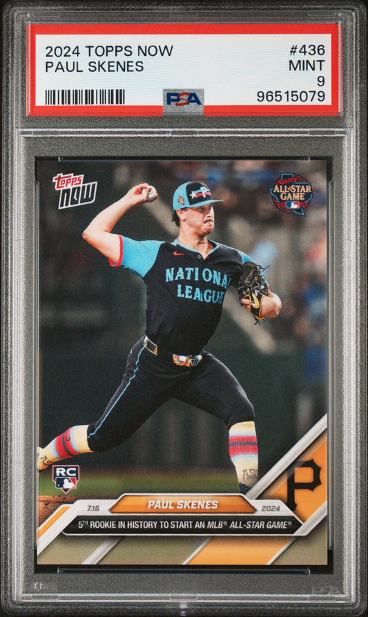 Graded 2024 Topps Now Paul Skenes #436 All Star Game Rookie RC Baseball Card PSA 9 Mint
