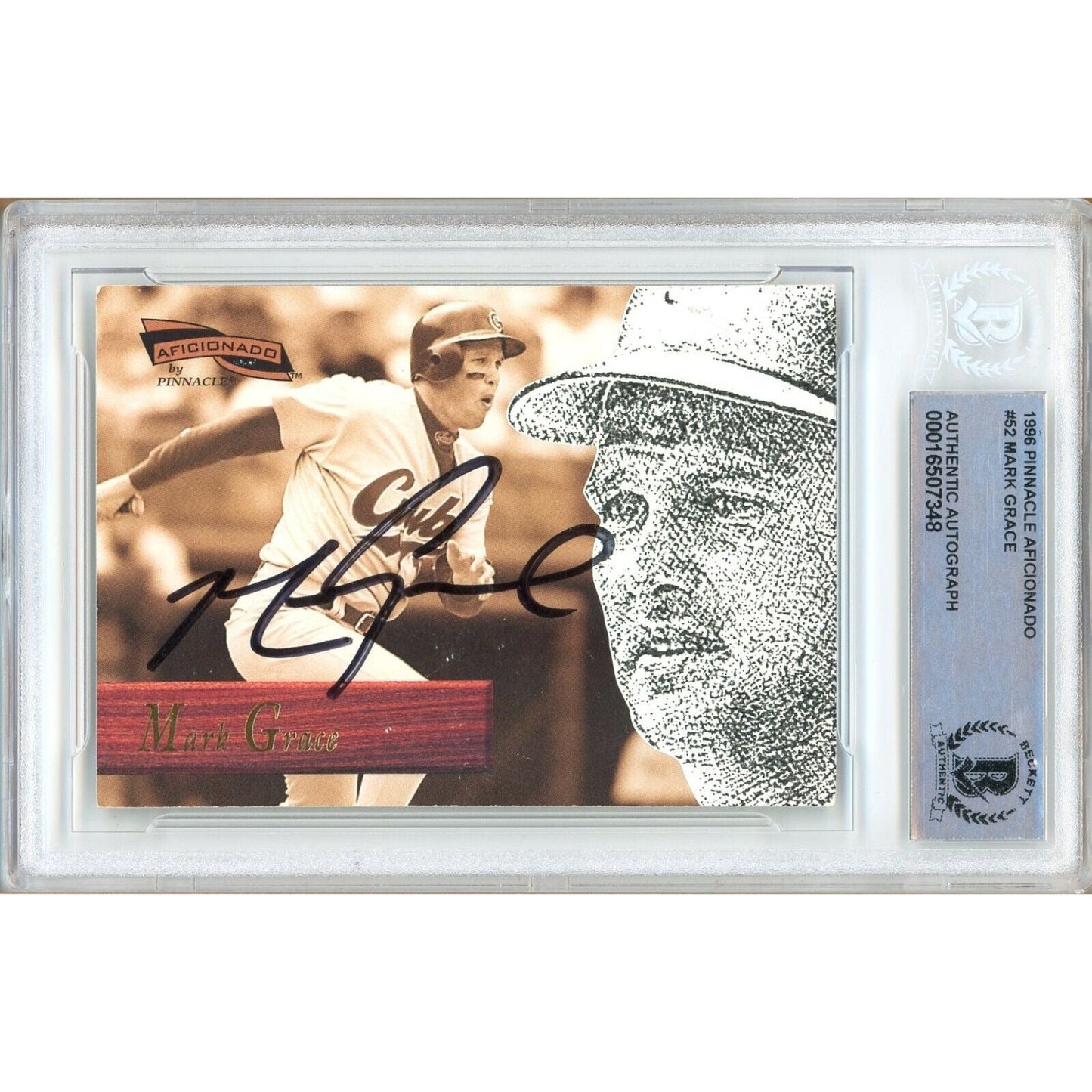 Mark Grace Chicago Cubs Signed 1996 Pinnacle Aficionado Baseball Card Beckett Auth Auto