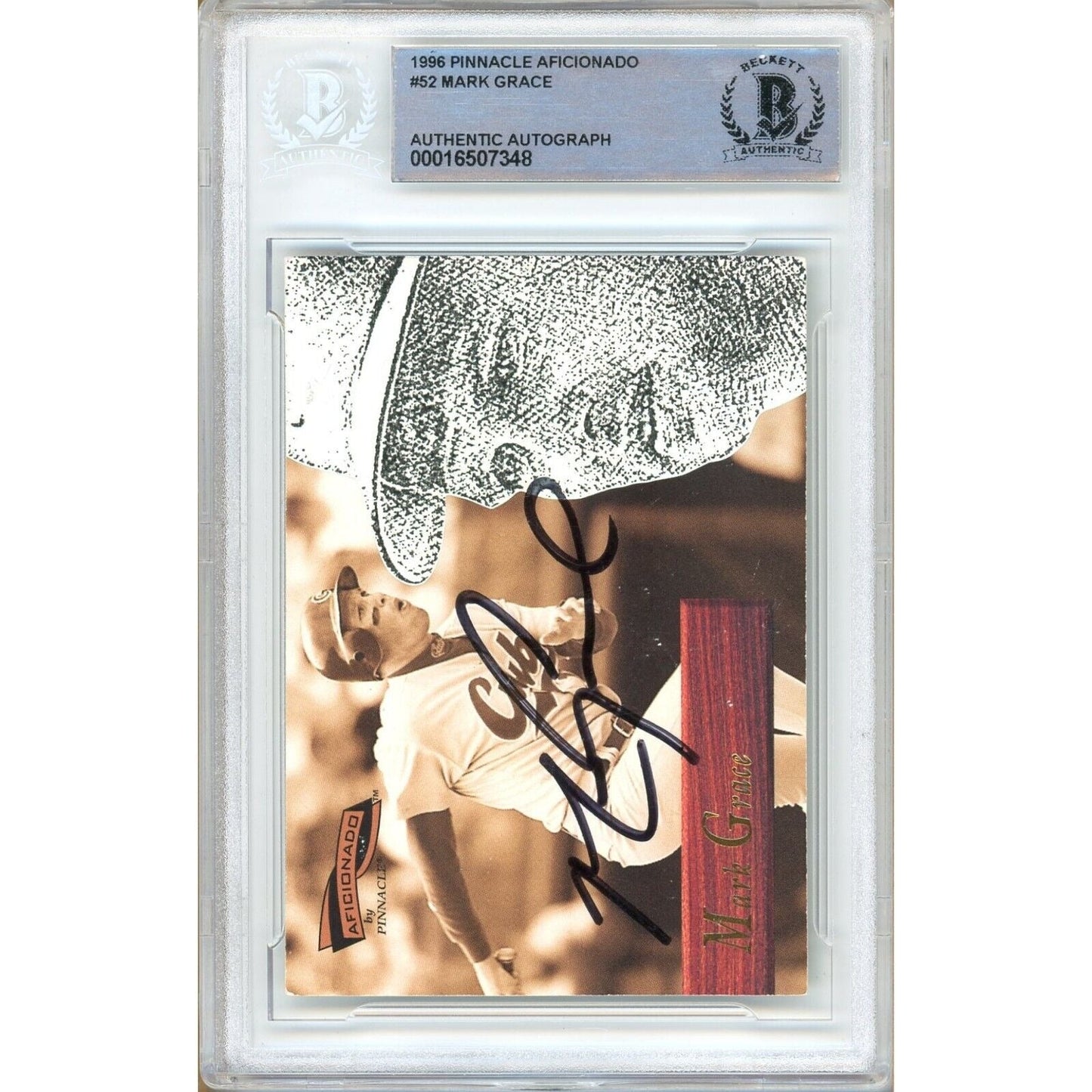 Mark Grace Chicago Cubs Signed 1996 Pinnacle Aficionado Baseball Card Beckett Auth Auto