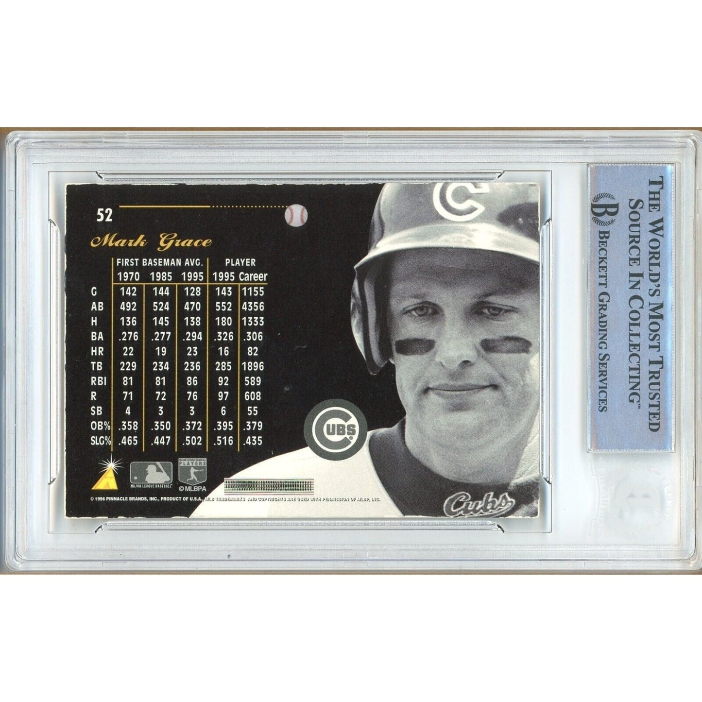 Mark Grace Chicago Cubs Signed 1996 Pinnacle Aficionado Baseball Card Beckett Auth Auto