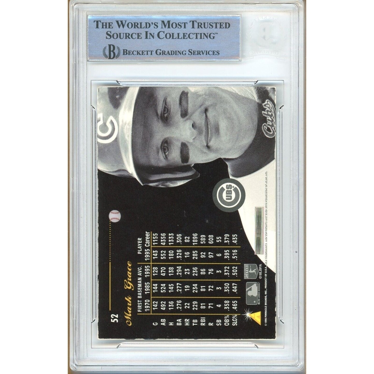 Mark Grace Chicago Cubs Signed 1996 Pinnacle Aficionado Baseball Card Beckett Auth Auto