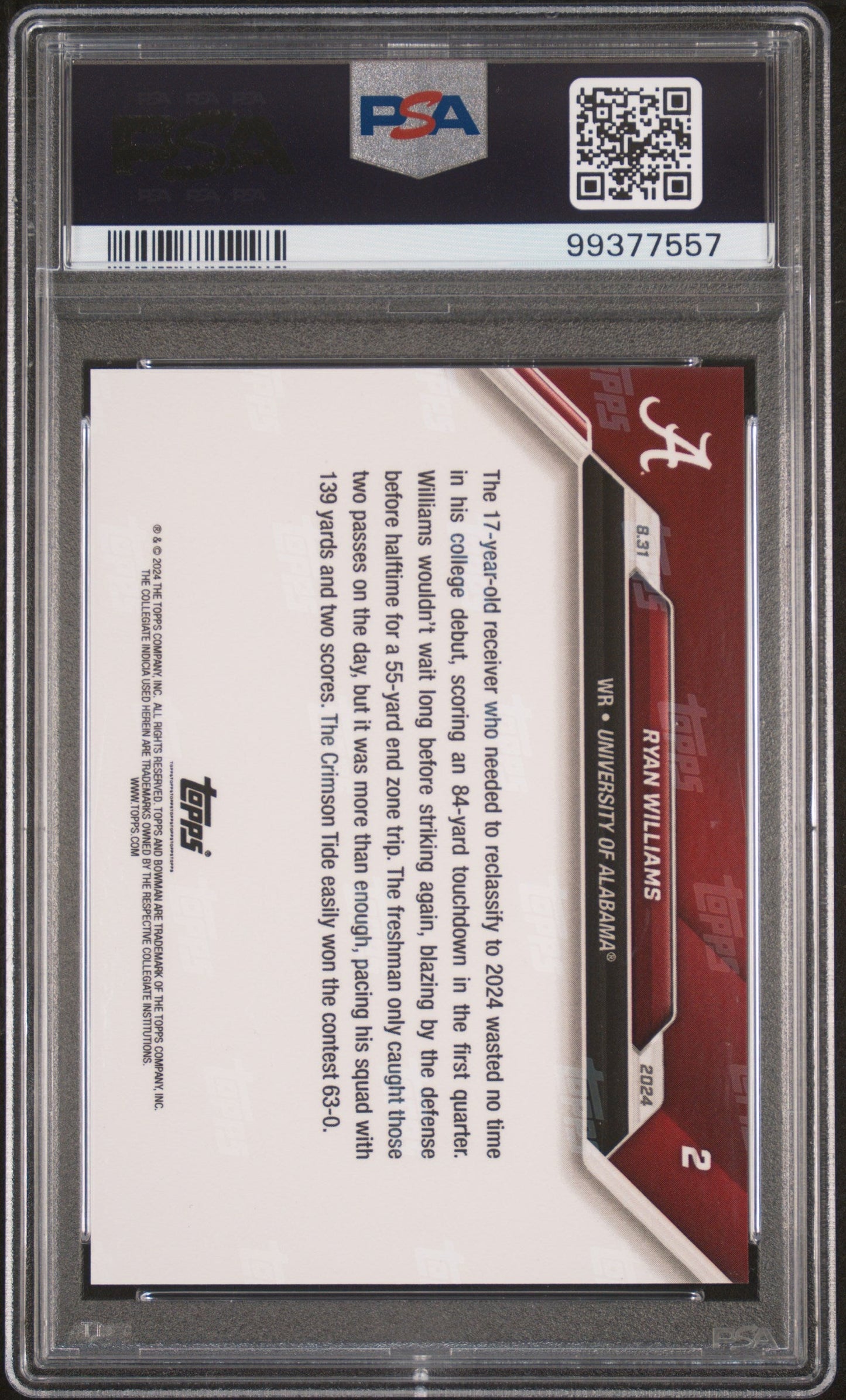 Graded 2024 Topps Bowman U Now Ryan Williams #2 Rookie RC Football Card PSA 10 Gem Mint - Sport Cards