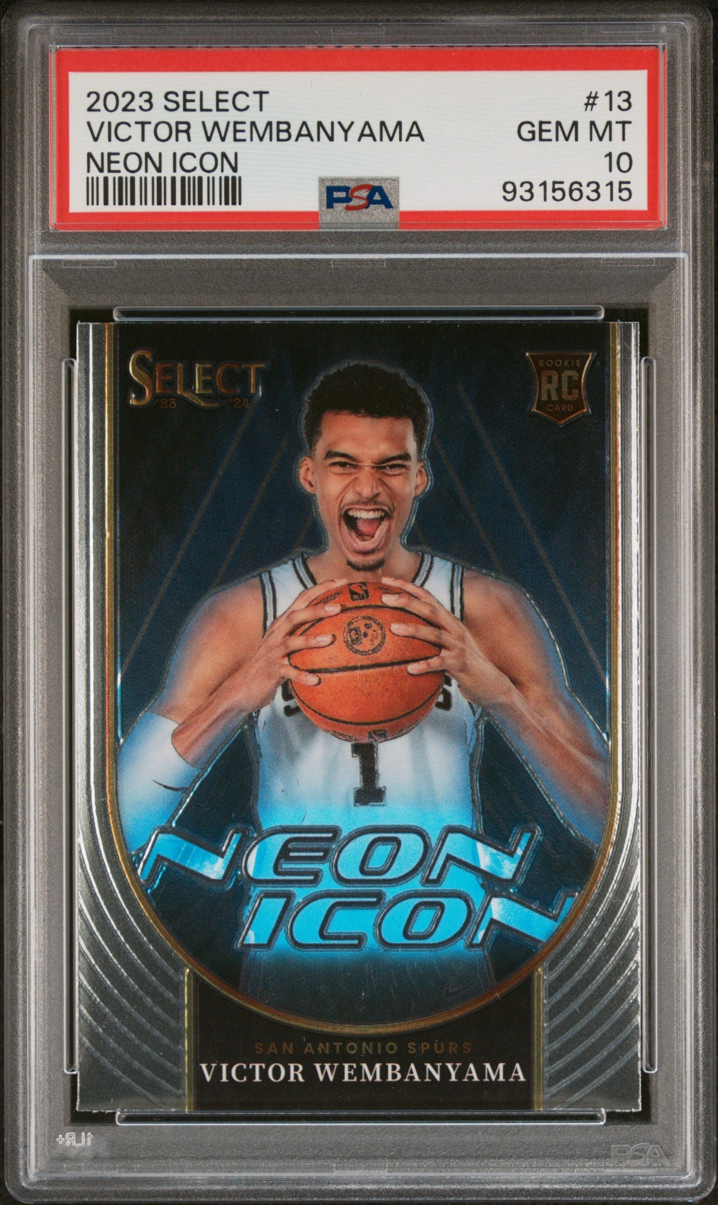 Graded 2023 Panini Select Victor Wembanyama #13 Neon Icon Rookie RC Basketball Card PSA 10 Gem Mint