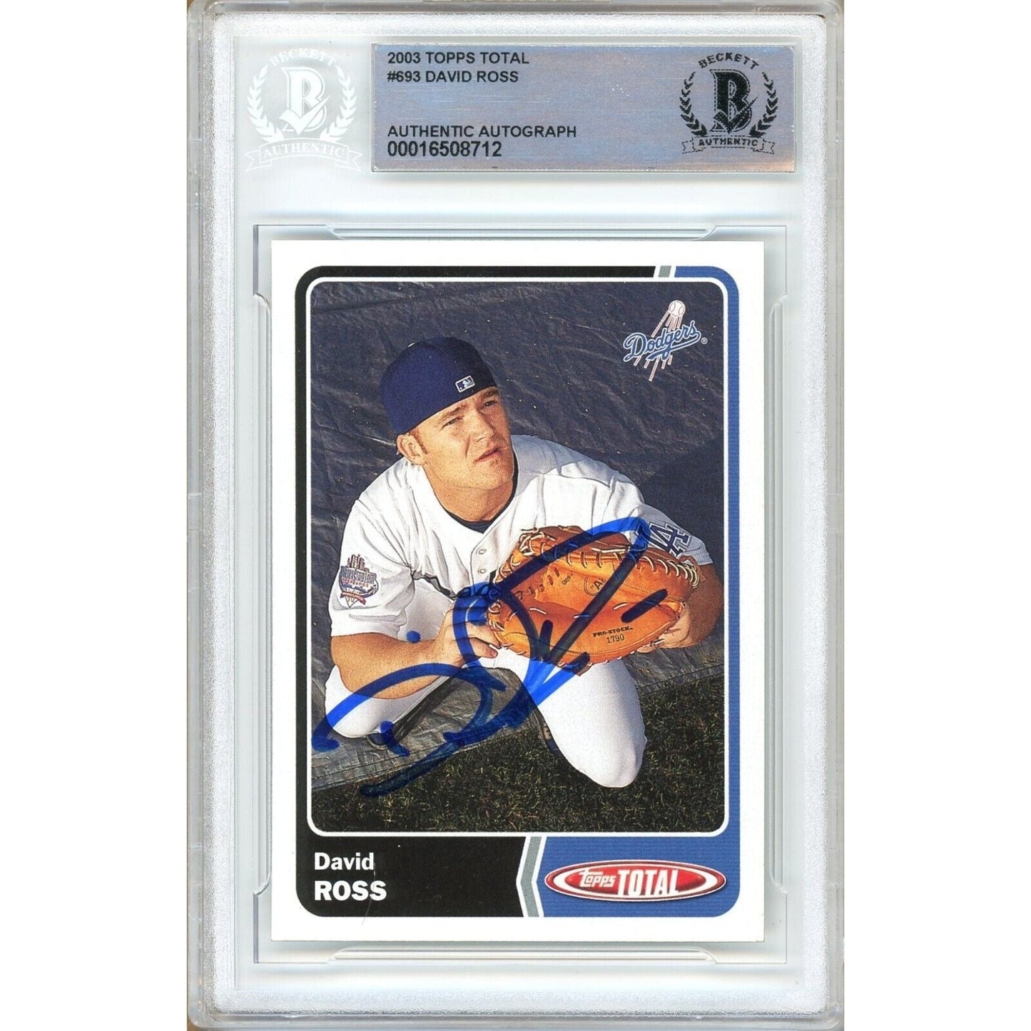 2003 Topps Total #693 — David Ross Los Angeles Dodgers Autographed Trading Card — Beckett Authentication
