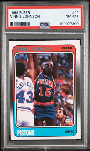 Graded 1988 Fleer Vinnie Johnson #41 Basketball Card PSA 8 NM-MT - Sport Cards
