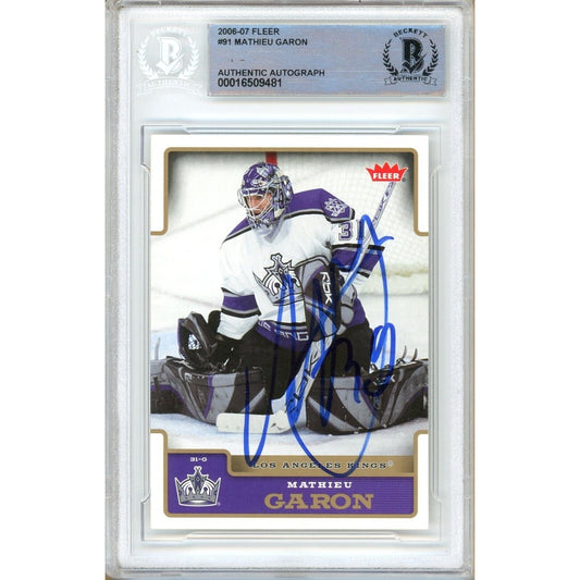 Mathieu Garon Los Angeles Kings Signed 2006-07 Fleer Hockey Card Beckett Auth Auto Slab