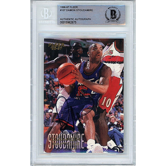 1996-97 Fleer #107 — Damon Stoudamire Toronto Raptors Autographed Trading Card — Beckett Authentication