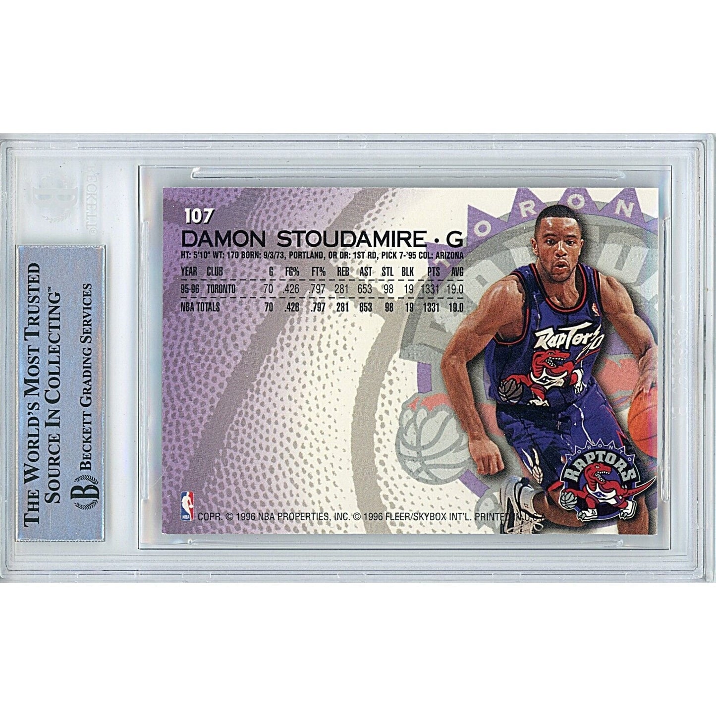 1996-97 Fleer #107 — Damon Stoudamire Toronto Raptors Autographed Trading Card — Beckett Authentication