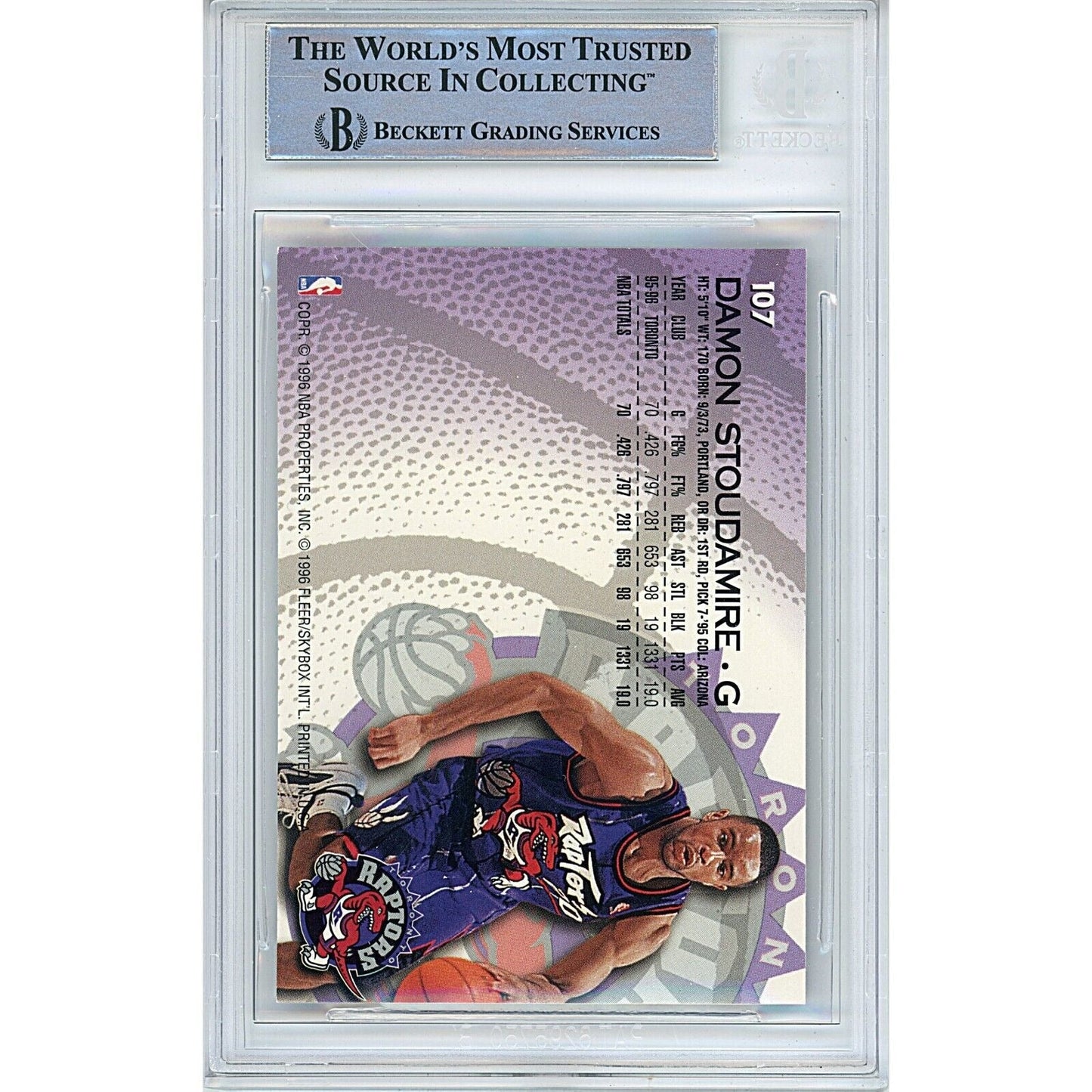 1996-97 Fleer #107 — Damon Stoudamire Toronto Raptors Autographed Trading Card — Beckett Authentication