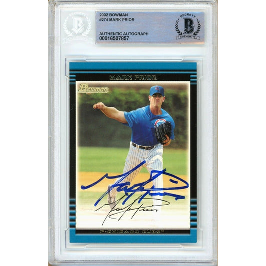Mark Prior Chicago Cubs Signed 2002 Bowman Baseball Rookie Card Beckett Auth Auto Slab