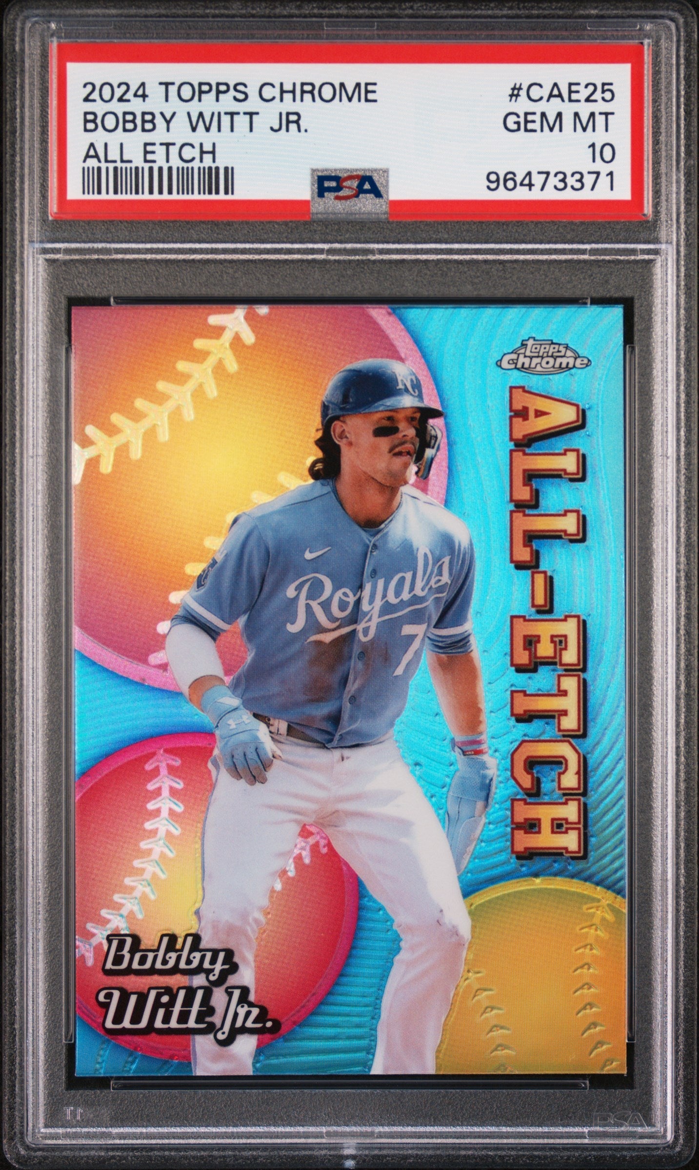 Graded 2024 Topps Chrome Bobby Witt Jr. #CAE25 All Etch Baseball Card PSA 10 Gem Mint