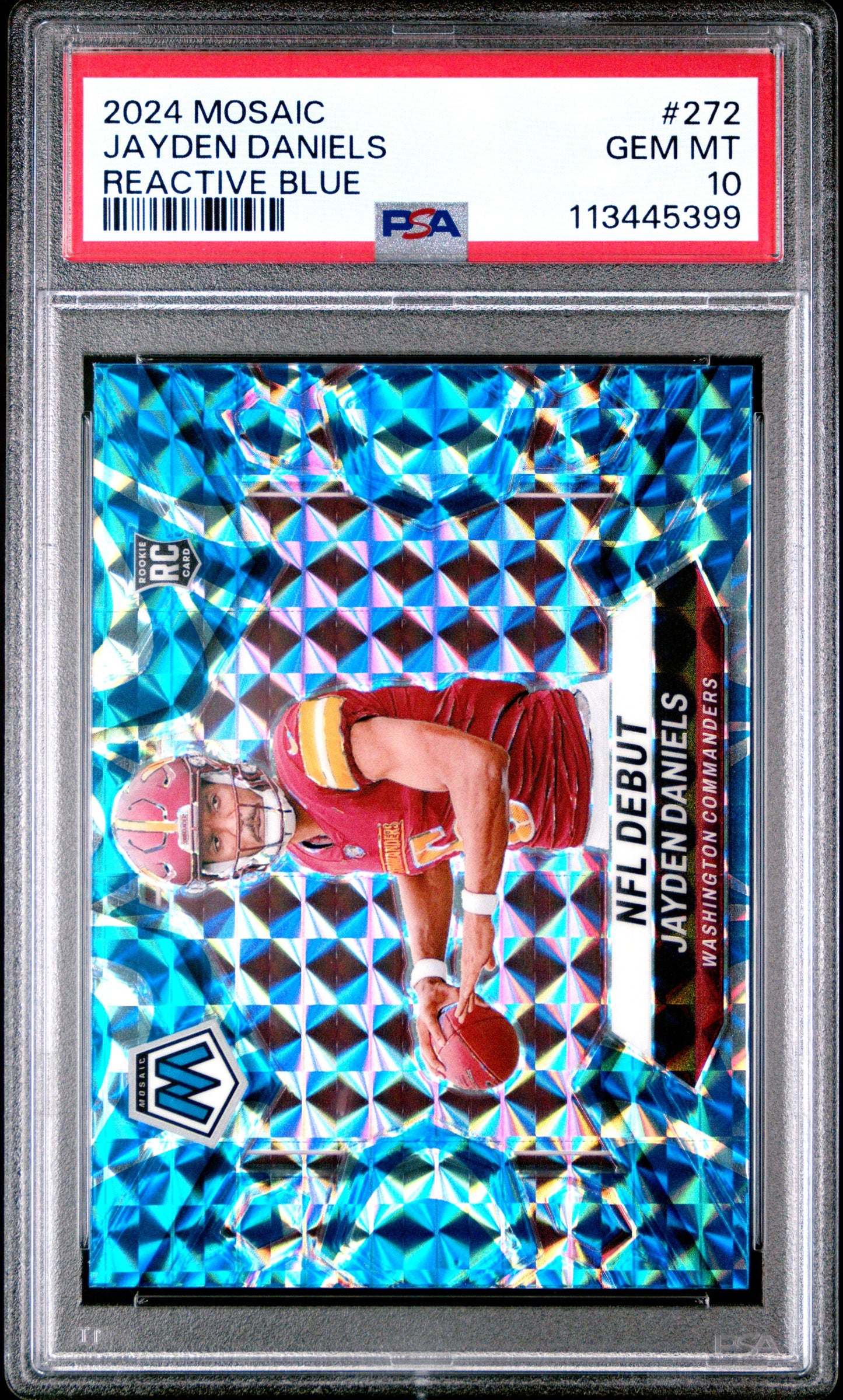 Graded 2024 Panini Mosaic Jayden Daniels #272 Reactive Blue Rookie RC Football Card PSA 10 Gem Mint