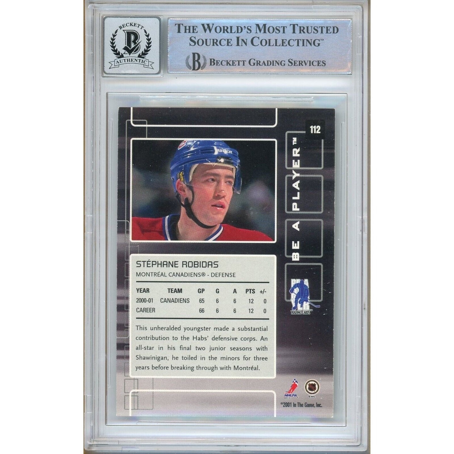 Stephane Robidas Montreal Canadiens Signed 2001 Be A Player Card BGS Auto 10 Graded