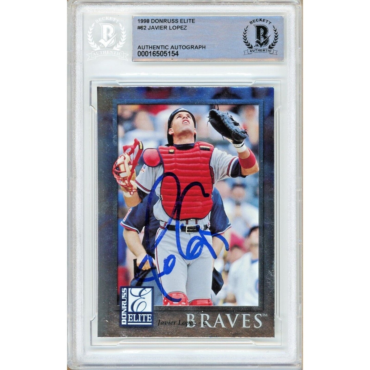 1998 Donruss Elite # 62 — Javy Lopez Atlanta Braves Autographed Trading Card Beckett Authentication