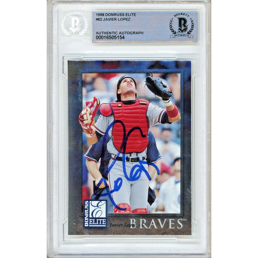 1998 Donruss Elite # 62 — Javy Lopez Atlanta Braves Autographed Trading Card Beckett Authentication