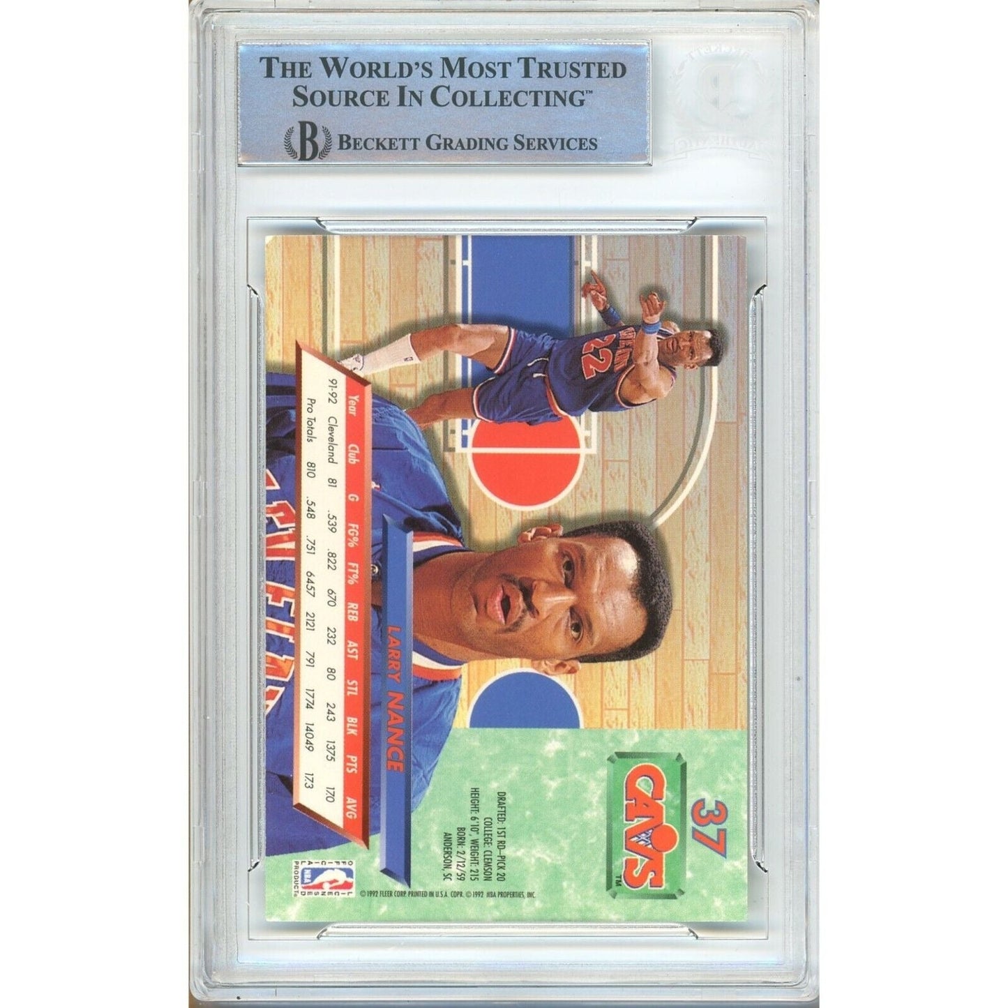 1992-93 Fleer #37 — Larry Nance Cleveland Cavaliers Autographed Trading Card — Beckett Authentication