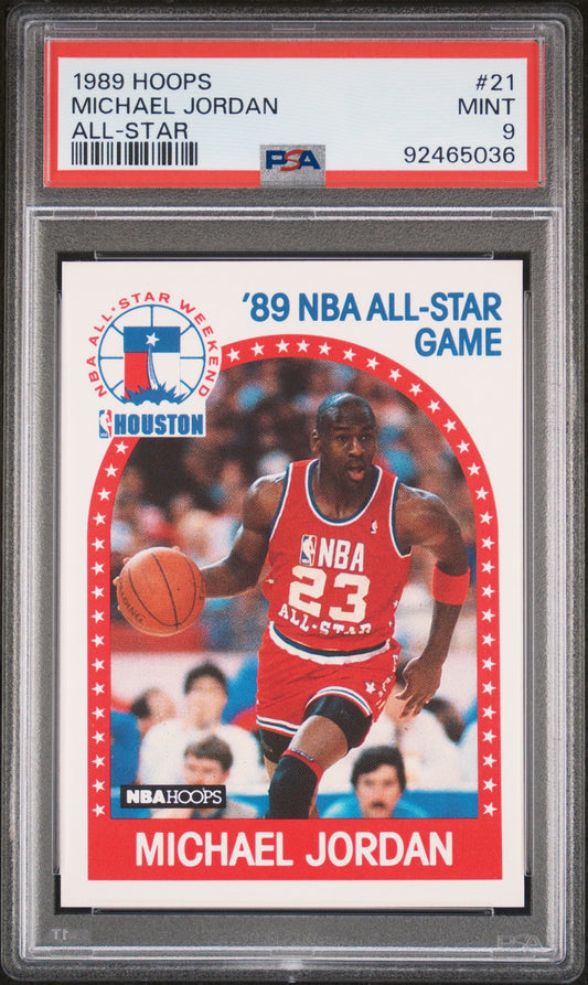 Graded 1989 Hoops Michael Jordan #21 All Star Basketball Card PSA 9 Mint