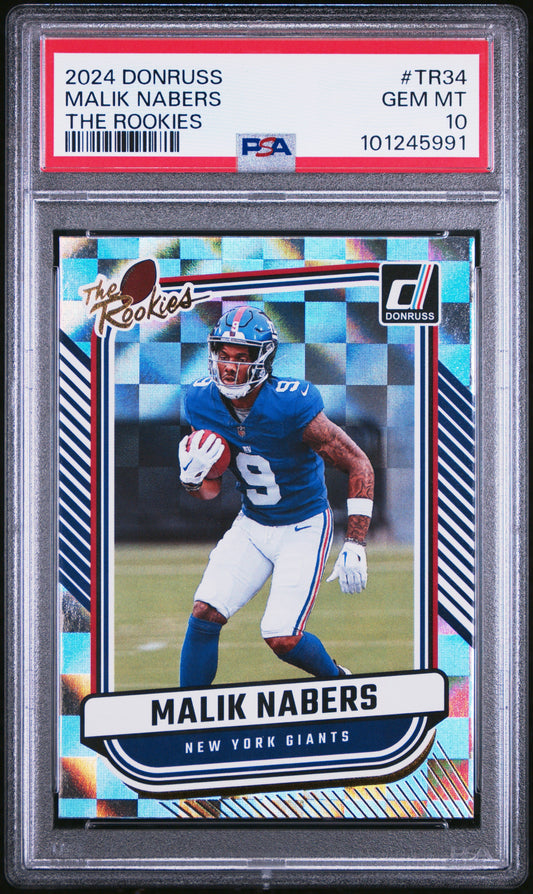 Graded 2024 Panini Donruss Malik Nabers #TR34 The Rookies Rookie RC Football Card PSA 10 Gem Mint