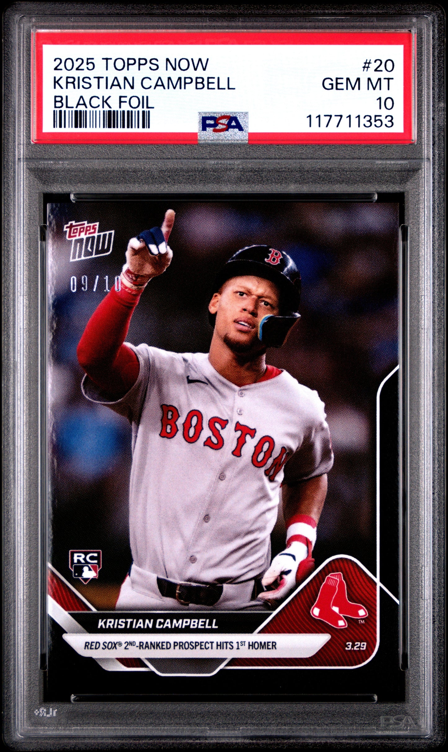 Graded 2025 Topps Now Kristian Campbell #20 Black Foil /10 Rookie RC Baseball Card PSA 10 Gem Mint