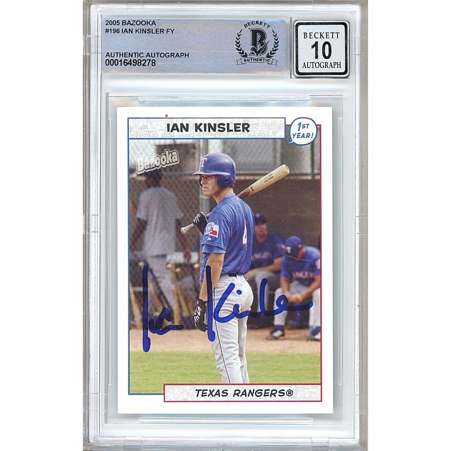 2005 Topps Bazooka #196 — Ian Kinsler Texas Rangers Autographed Trading Card — Beckett Authentication