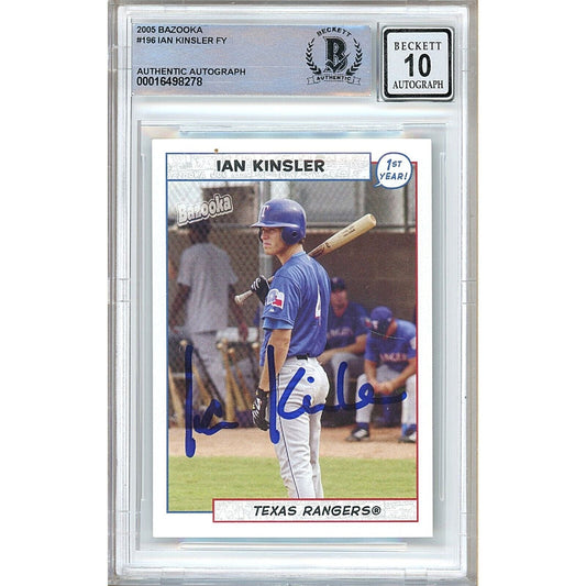 2005 Topps Bazooka #196 — Ian Kinsler Texas Rangers Autographed Trading Card — Beckett Authentication