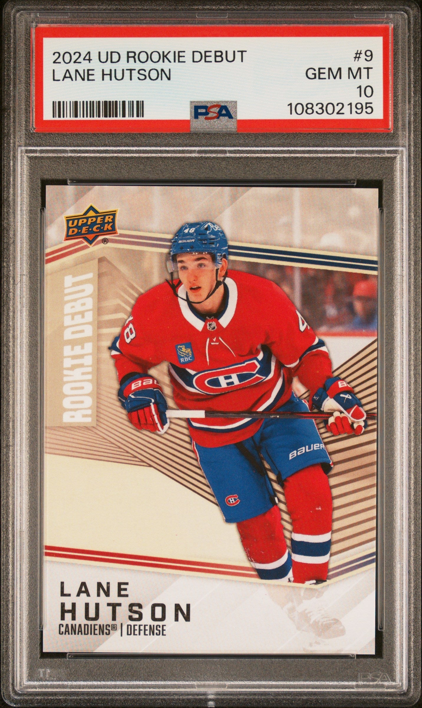 Graded 2024 Upper Deck Rookie Debut Lane Hutson #9 Rookie RC Hockey Card PSA 10 Gem Mint
