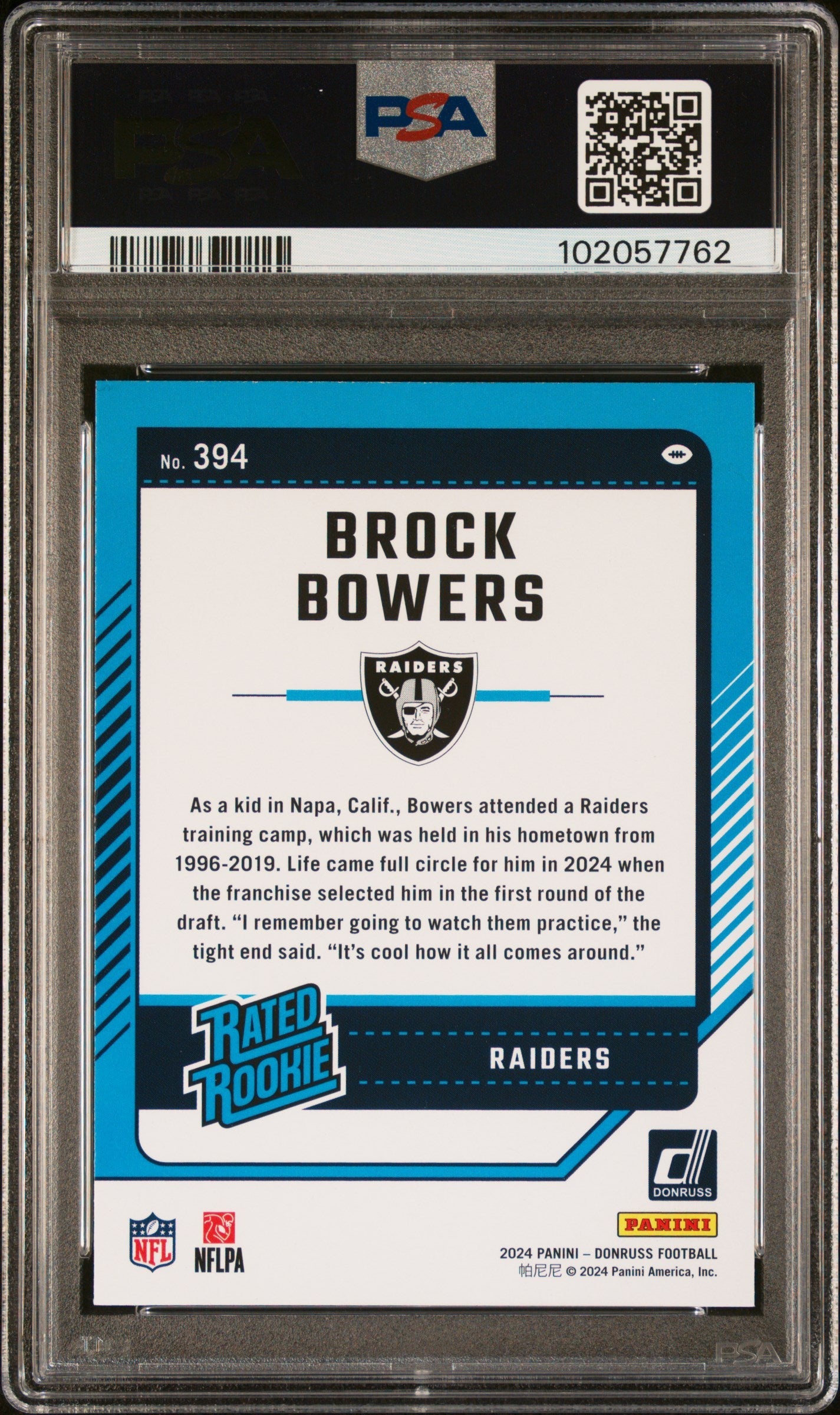 Graded 2024 Panini Donruss Brock Bowers #394 Rookie RC Football Card PSA 10 Gem Mint - Sport Cards