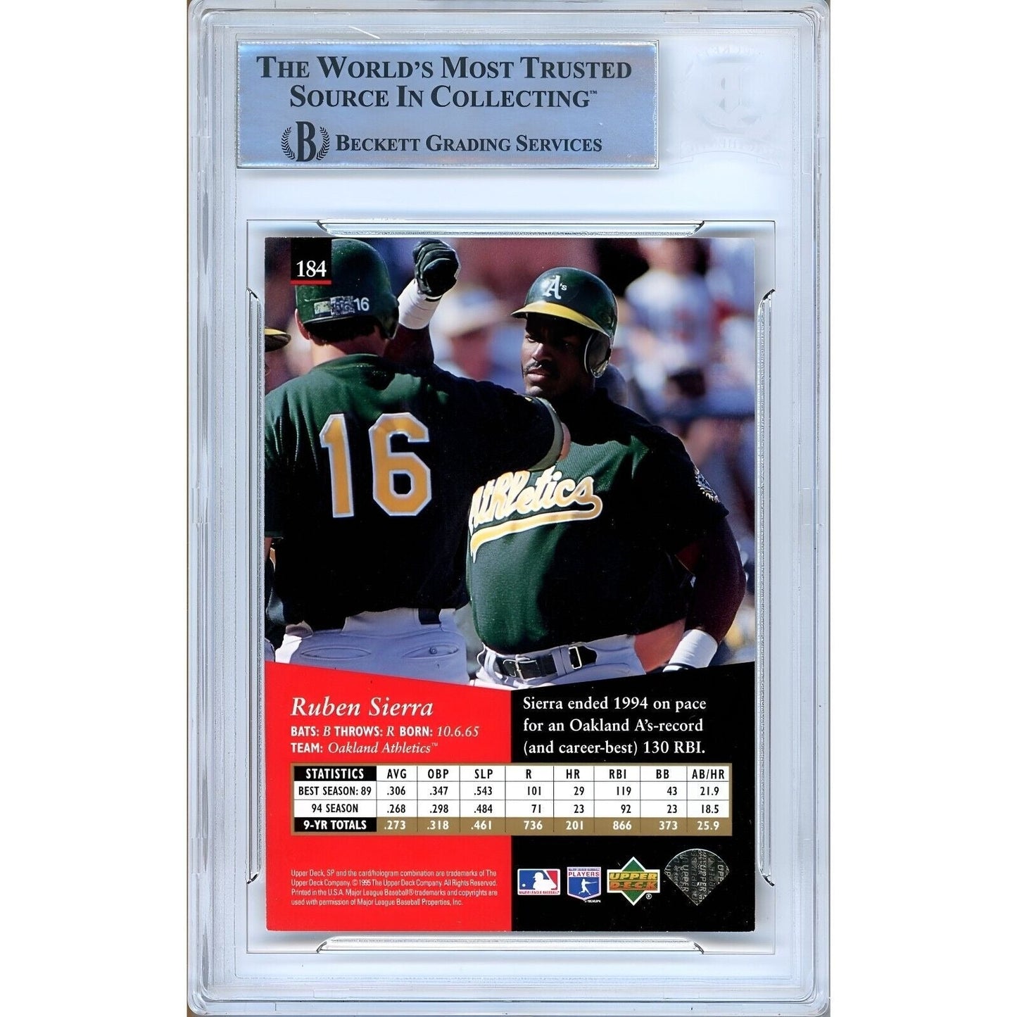 Ruben Sierra Oakland Athletics Signed 1995 Upper Deck SP Card Beckett Authentic Auto Slab