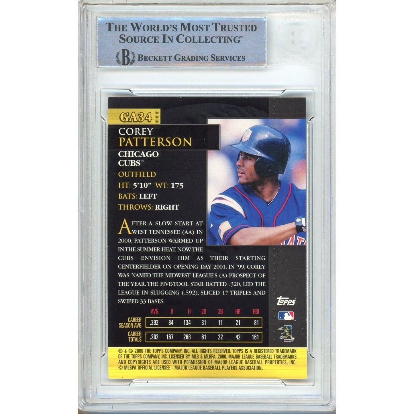 2001 Topps Golden Anniversary #GA34 — Corey Patterson Chicago Cubs Autographed Trading Card — Beckett Authentication