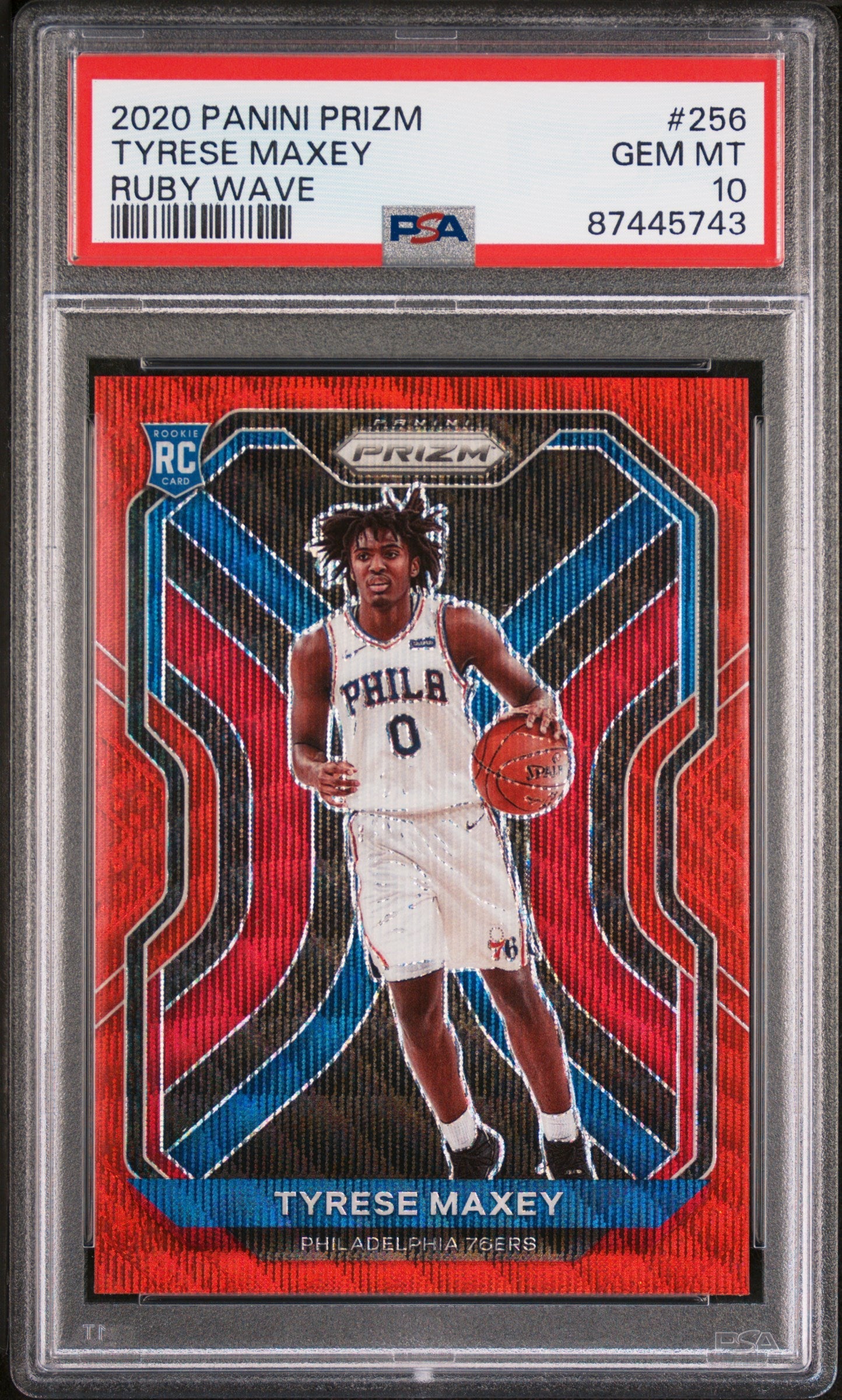 Graded 2020 Panini Prizm Tyrese Maxey #256 Ruby Wave Rookie RC Basketball Card PSA 10 Gem Mint