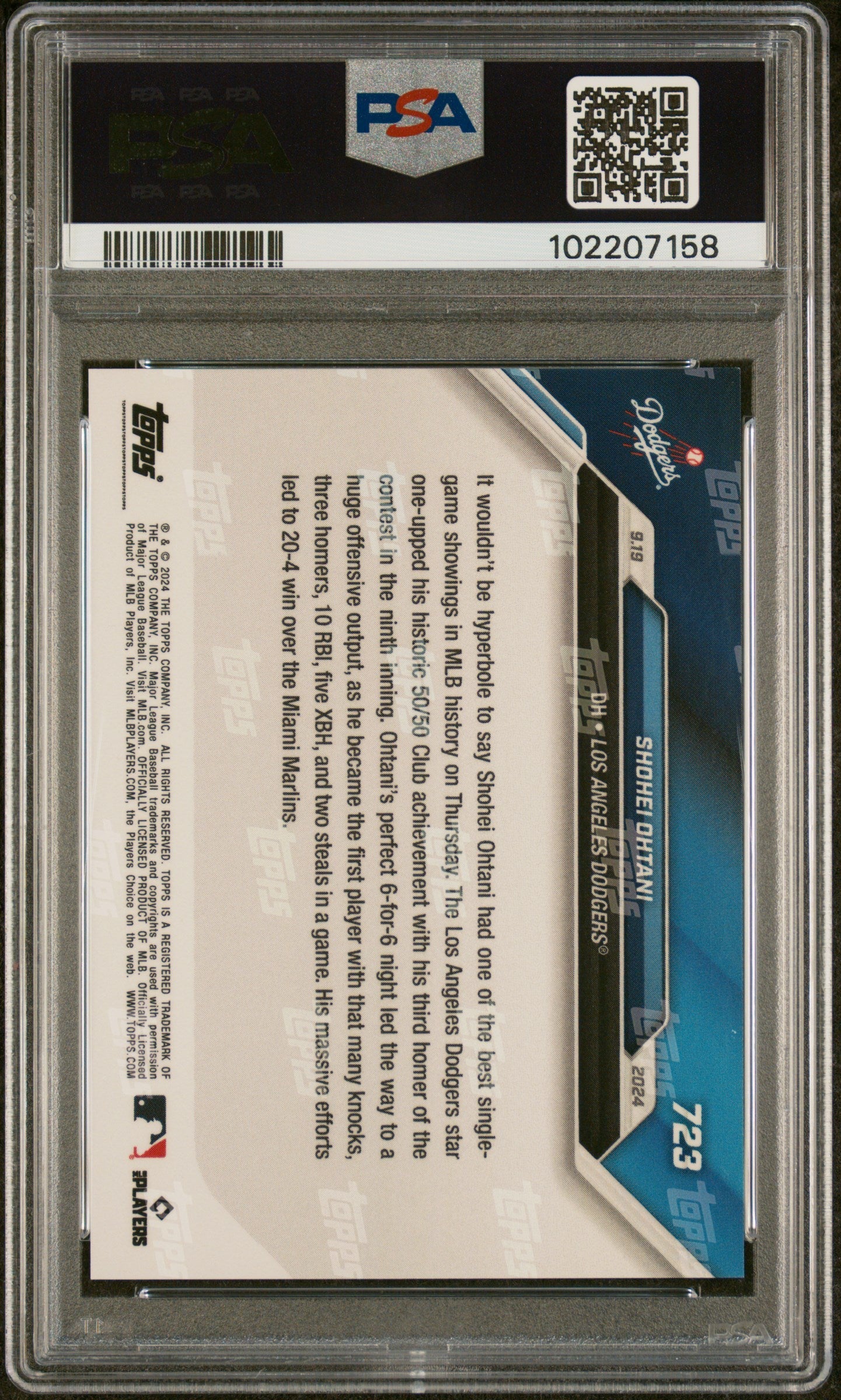 Graded 2024 Topps Now Shohei Ohtani #723 Baseball Card PSA 10 Gem Mint
