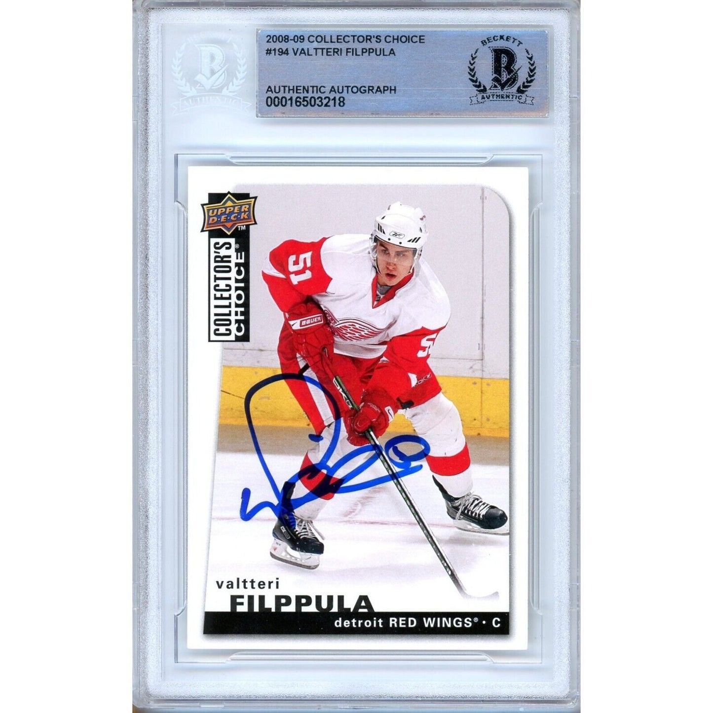 Valtteri Filppula Detroit Red Wings Signed 2008-09 Collectors Choice Card Beckett Auth Auto