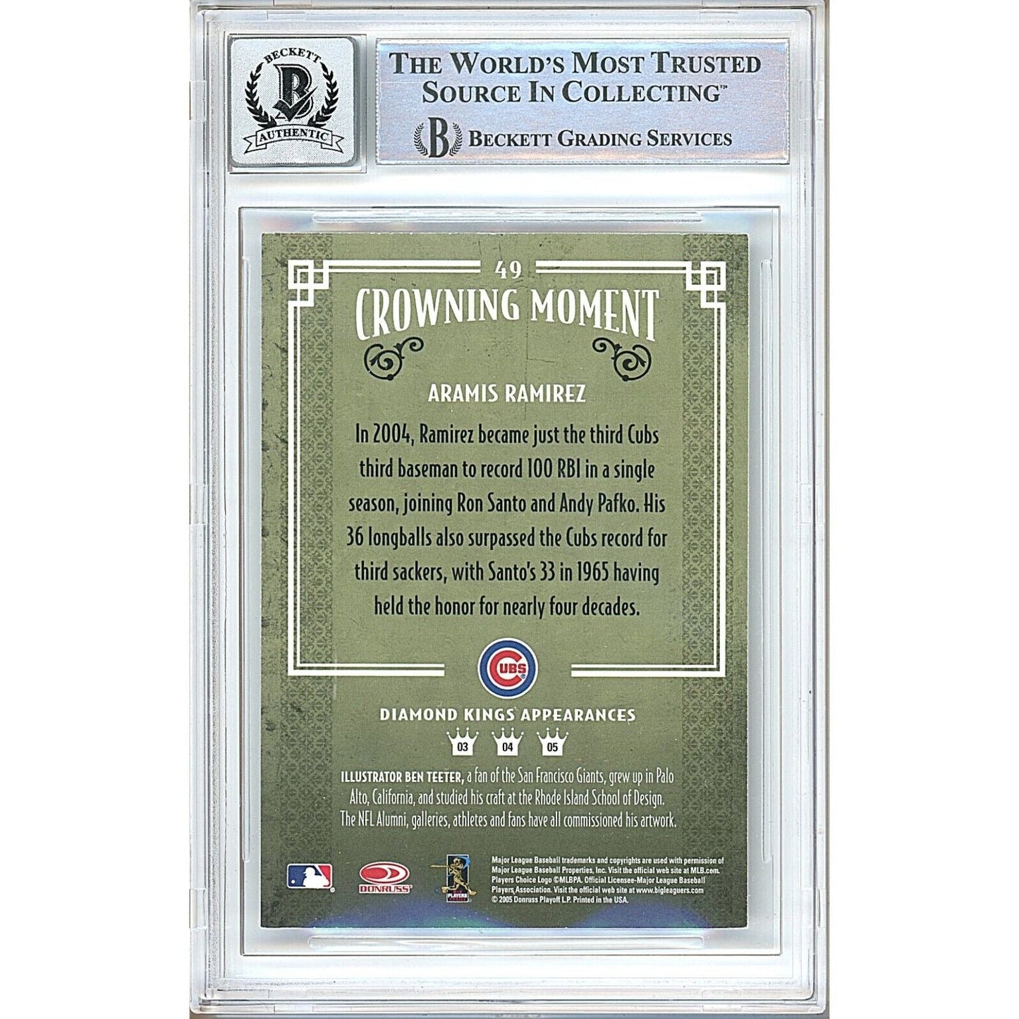 2005 Donruss Diamond Kings #49 — Aramis Ramirez Chicago Cubs Autographed Trading Card — Beckett Authentication