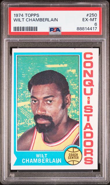 Graded 1974 Topps Wilt Chamberlain #250 Basketball Card PSA 6 EX-MT
