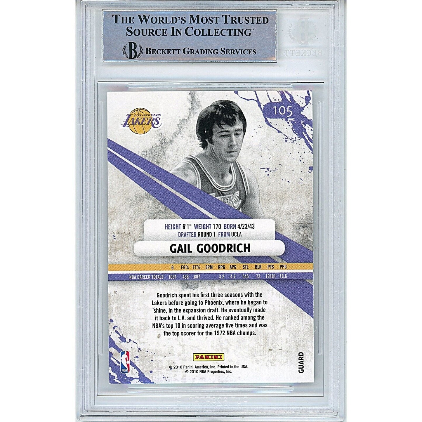 2010-11 Panini Rookies and Stars #105 — Gail Goodrich Los Angeles Lakers Autographed Trading Card — Beckett Authentication