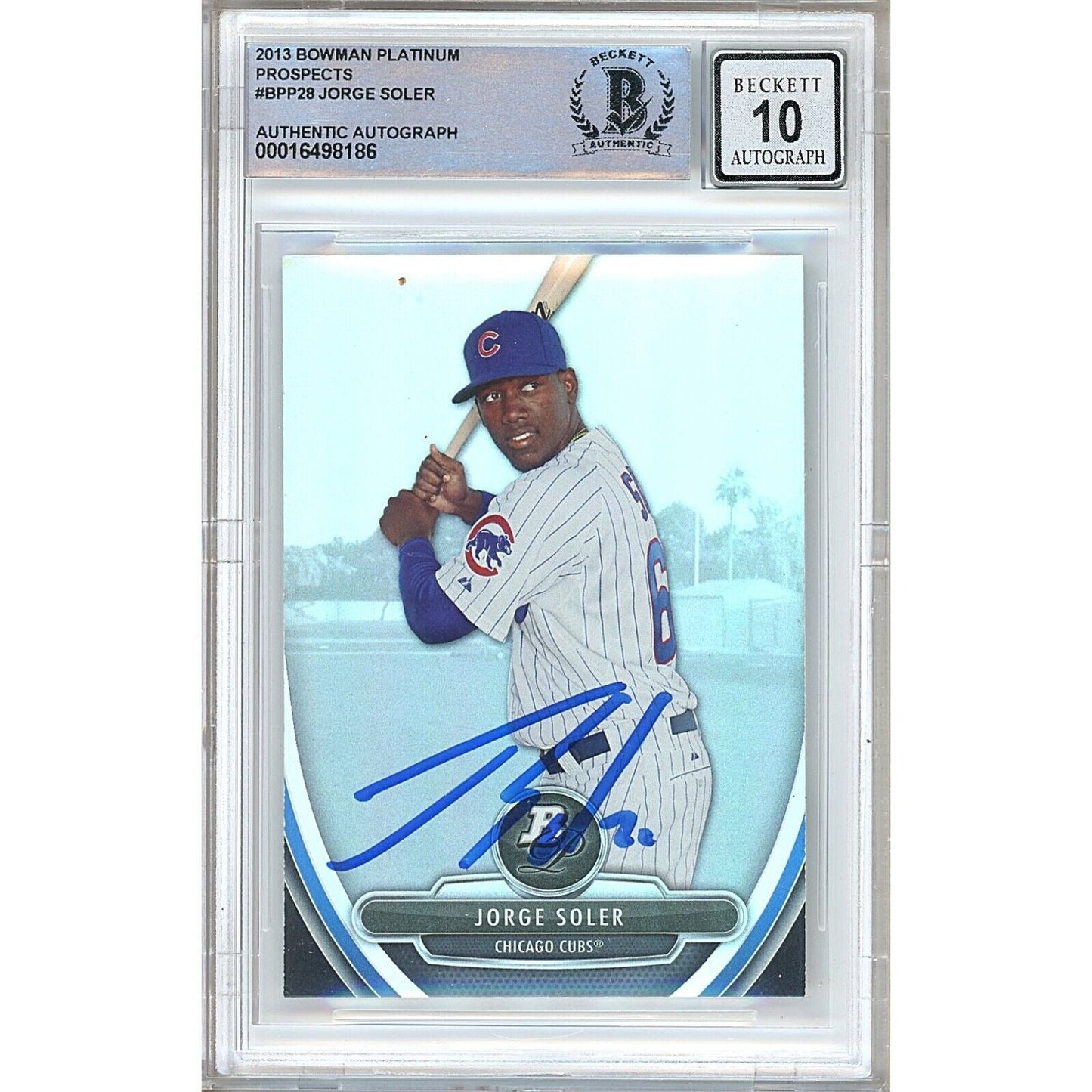 2013 Bowman Platinum Prospects #BPP28— Jorge Soler Chicago Cubs Autographed Trading Card — Beckett Authentication