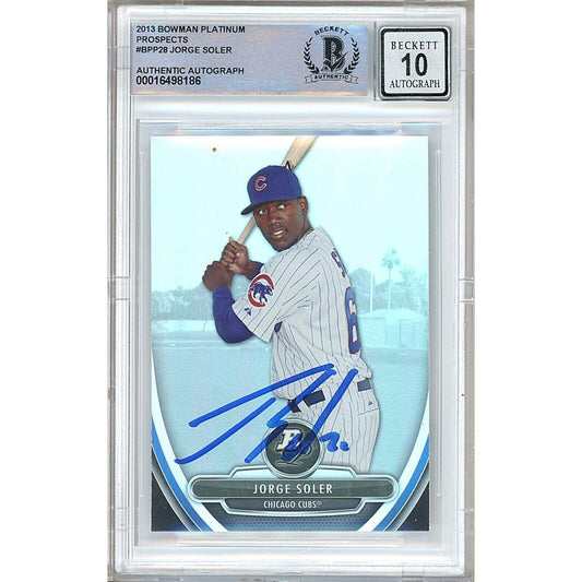 2013 Bowman Platinum Prospects #BPP28— Jorge Soler Chicago Cubs Autographed Trading Card — Beckett Authentication
