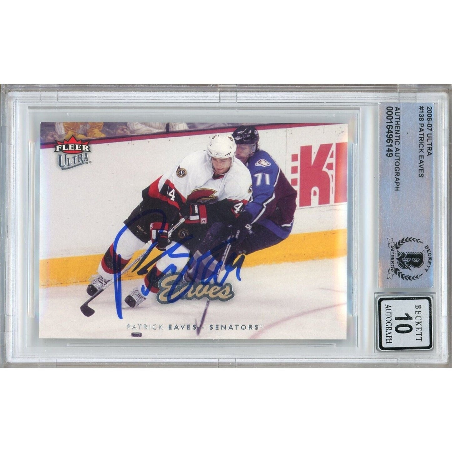 Patrick Eaves Ottawa Senators Signed 2006-07 Ultra Hockey Card BGS Auto 10 Graded Slab