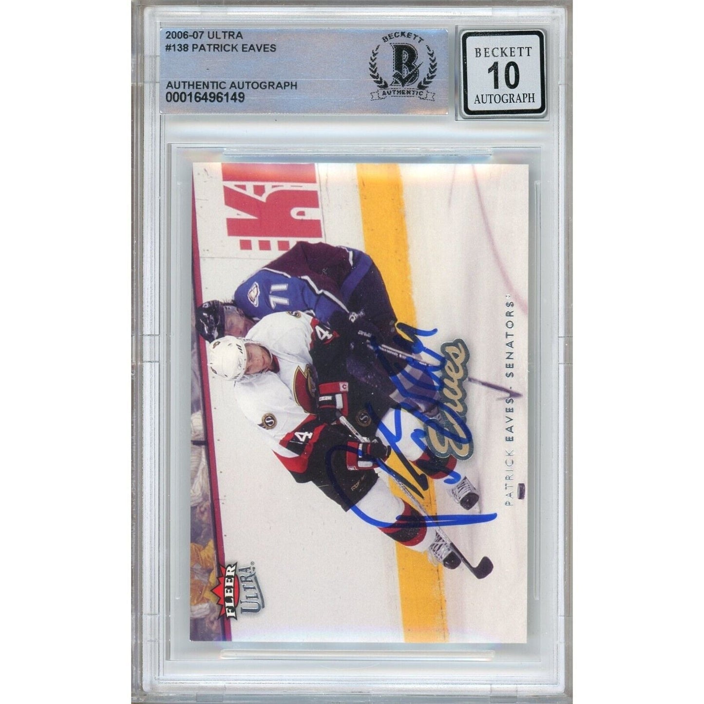 Patrick Eaves Ottawa Senators Signed 2006-07 Ultra Hockey Card BGS Auto 10 Graded Slab